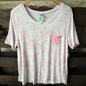 🟠NWT HONEYDEW Short Sleeve Top in Pink/Off-White Print MED